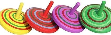 4 Pcs Wooden Classic Colorful Spinning Tops Random Color Developmental Stress Relieve Spinning Tops