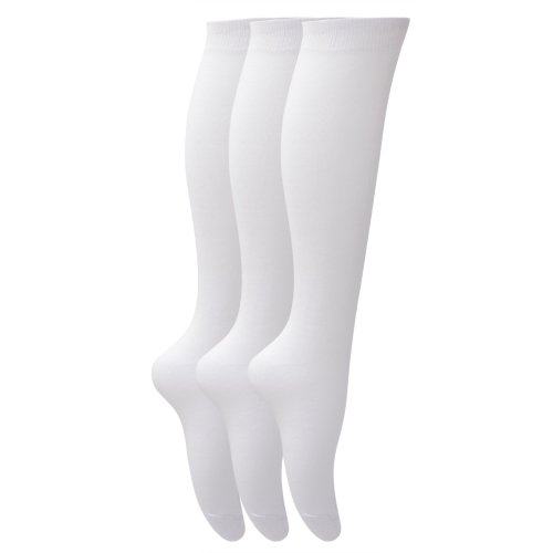 Severyn Calcetines lisos largos hasta la rodilla de uniforme de colegio para niña (pack de 3) (Años: 8-12 años) (Blanco)