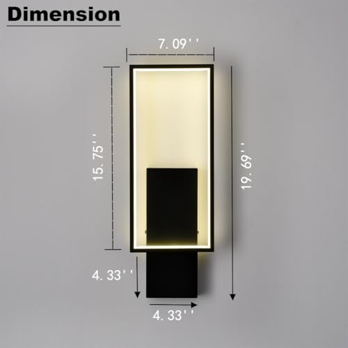 Image of DEYNITE Modern Black Metal LED Wall Sconce with Rectangle Aluminum Shade Neutral Light 4000K for Bedroom Corridor Stairs Bathroom Indoor Light