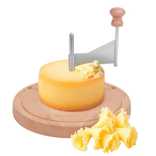 EVERJOYCRAFT Cheese Curler Wood and Stainless Steel Cheese Curler Wheel Shaver Cutter Slicer for Tête de Moine Mozzarella Boska Chocolate Butter and Gourmet Charcuterie Boards