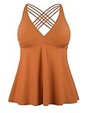 Firpearl Flowy Tankini Tops for Women Plus Size Swimsuit Flyaway Bathing Suit Tops Apricot Orange US14