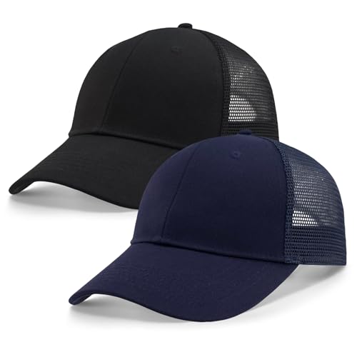 Gorras de Malla de Algodón, Gorra Trucker Cap Casual, 2 Piezas Gorros de Béisbol de Sol para Deportiva, Sombrero de Camionero de Snapback, Ajustable y...