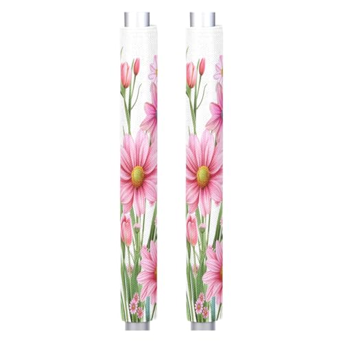 Image of Pardick Spring Pink Flower Refrigerator Door Handle Covers Set of 2 Spring Pink Flower Washable Fridge Dishwasher Mocrowave Oven Door Decor Protector Handle Cover Kitchen Appliance Decorative