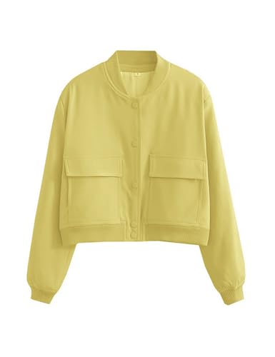 Megfie Womens Cropped Bomber Jacket Button Down Varsity Jackets Shackets with Pockets