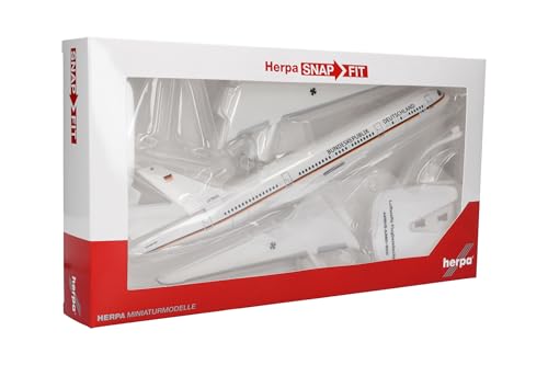 Herpa Snap-Fit Modellflugzeug Luftwaffe Flugbereitschaft Airbus A350-900 - 10+01 Konrad Adenauer Miniatur im Maßstab 1:200, Sammlerstück, Modell mit Standfuß, Kunststoff, Weiß