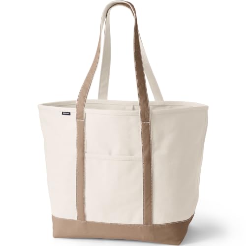 Image of Lands' End Open Top Canvas Tote Bag | 100% Cotton Canvas, Five Pockets, Key Strap, Water-Resistant Base, Stands Upright, Beach Bag, Travel Tote, Grocery Tote