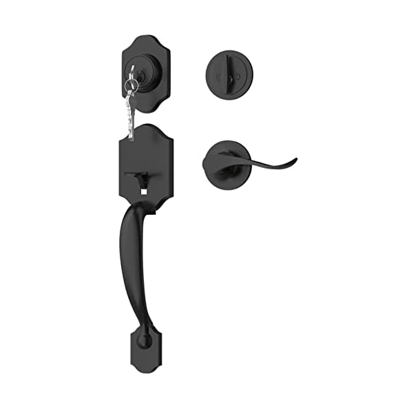 goldenwarm Front Door Handle and Deadbolt Set, Black Front Door Lock Set with Reversible Handle Lever, Classic Front Door Hardware, Single Cylinder Front Door Entry Lock, Front Door Handles and Locks