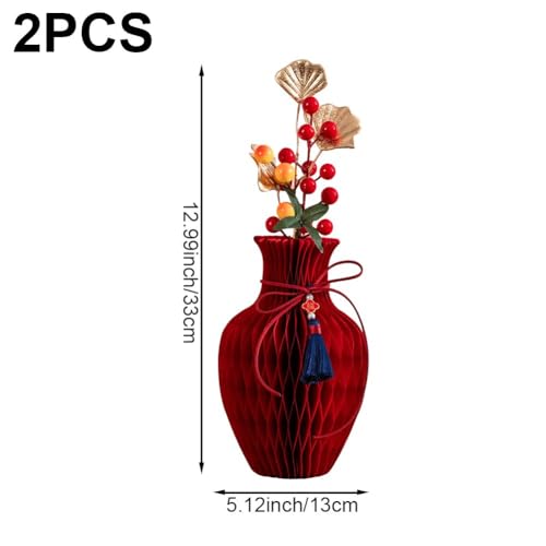 Vase en papier alvéolé rouge festif pour décoration de table de Noël et mariage