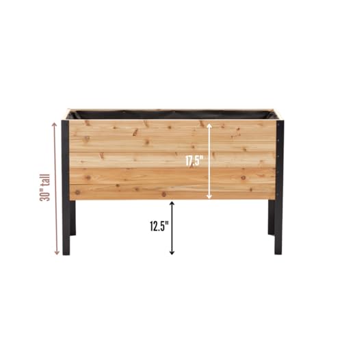 EARTH ELEVATED 100% Canadian Cedar Wood Elevated Garden Bed for Gardening - Planter Pot to Grow Herbs Flowers, and Vegetables at Home Indoor and Outdoor Patio Balcony Deck - 18” x 48” x 30”