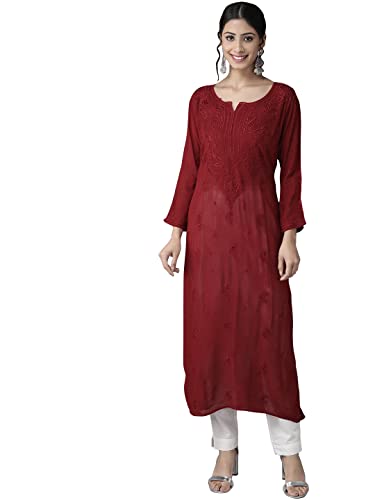 Image of Ada Hand Embroidered Lucknowi Chikankari Viscose Kurta for Women A411185