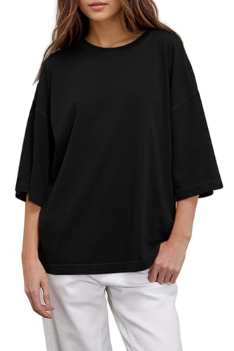 UNCLECAT Womens Oversized Half Sleeve T Shirts Summer Tops Trendy Crew Neck Loose Fit Workout Tee Clothes