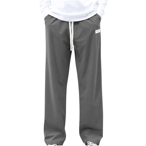 Corduroy Pants Men Slim Fit Drawstring Elastic Waist Vintage Baggy Sweatpants Tall Wide Leg Sweat Pants with Pockets