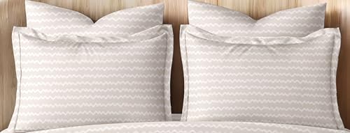 Image of Floral Design Zig Zag Stitching King Size Glace Cotton 160 TC Pillow Covers /Pillow Case-20 X 30 Inches, 50 Cm X 75 Cm (4, 1280-Brown)