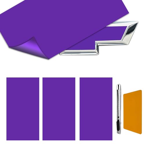 HABNVUON 3PCS 11.8" x 4" Bowtie Emblem Logo Stickers, Car Decals, DIY Carbon Fiber Decals Emblem Kit with Spatula and Cutter, Car Exterior Decoration Vinyl Wrap Stickers for Chevy Logo (Purple)