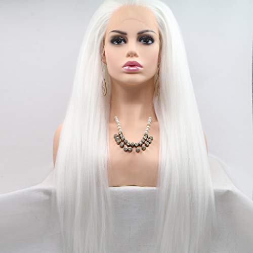 ATAYOU® Neue Design Cosplay Lange Seidige Weiße Gerade Lace Front Perücken Für Frauen Hitzebeständige Synthetische Perücken Für Halloween Kostüm (Weiß M)