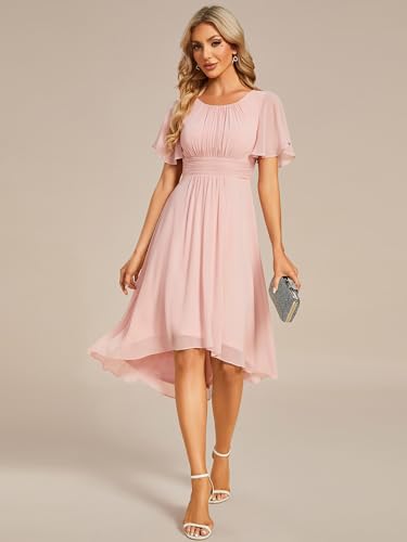 Image of Ever-Pretty Women's Chiffon Crew Neck Empire Waist Wedding Guest Dress Summer Short Sleeve Semi Formal Dresses 02053