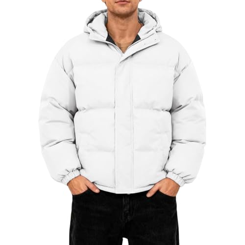 Genérico Plumiferos Hombre Chaqueta Ligero Acolchada Invierno Termica Cazadora De Plumas Oversize Con Capucha Y Cremallera Abrigo De Plumón Elegante Puffer Jacket De Trabajo Blanco 3XL