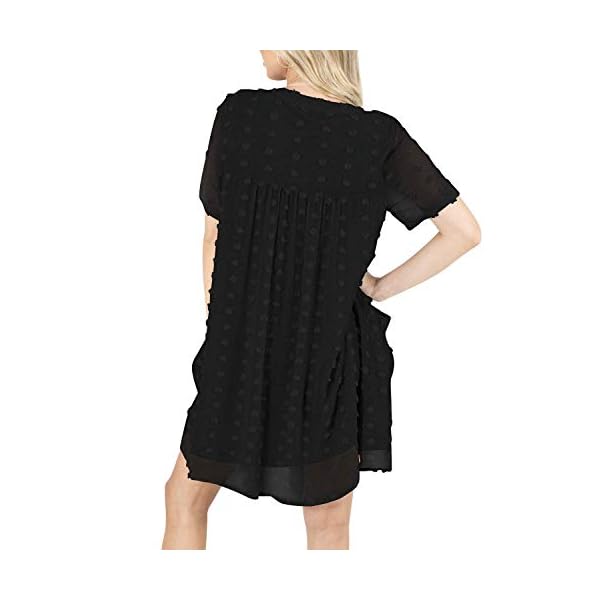 MIHOLL Womens Mini Dress V Neck Short Sleeve Ruffle Loose 2023 Summer Casual Flowy Dresses with Pockets