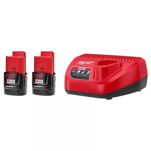 Milwaukee 48-11-2420 (2) M12 REDLITHIUM 2.0 Compact 12V Batteries & M12 Lithium-ion Battery Charger (48-59-2401) KIT