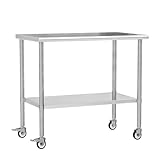 Chingoo Stainless Steel Work Table with Wheels, 24x48 Inch NSF Kitchen Prep Table with Adjustable Undershelf for Commercial Restaurant, Garage, Outdoor BBQ