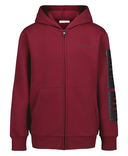 Calvin Klein Boys' Long Sleeve Full Zip Fleece Hoodie, Impact Cabernet, 8