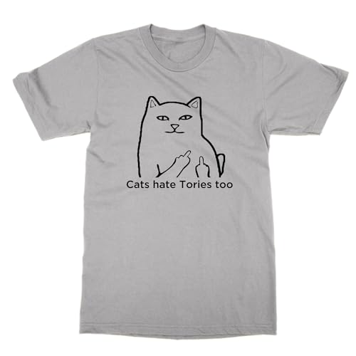 T-shirt Cats Hate Tories Too gris M partagez votre amour des chats avec humour