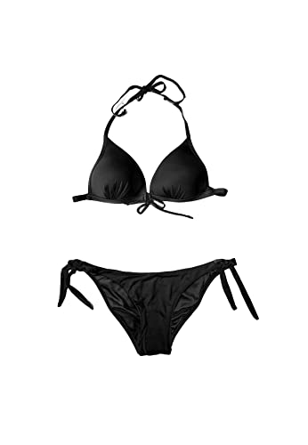 QUEEN HELENA Bikini Triangolo Monocolore Due Pezzi Costume da Mare Bagno Donna 235327 (48, Nero)
