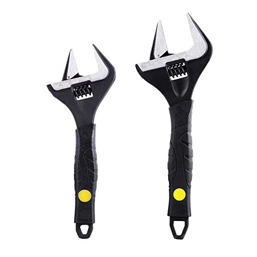 Sharp-tec Adjustable Wrench Sets, Deep Jaw Wide Opening, Heat-Treated Chrome Vanadium Steel Black Oxide Finish, Heavy-Duty Plumbing Spanner Wrench Set, 8 inches/215mm and 10 inches/265mm