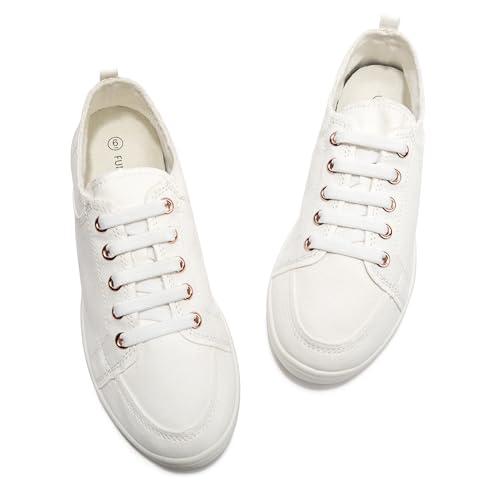 Image of FUNKYMONKEY Slip-On Canvas Sneakers for Women, Comfortable Lightweight Lace-Up Flat Casual Tennis Shoes Breathable Walking Shoes for Everyday Wear