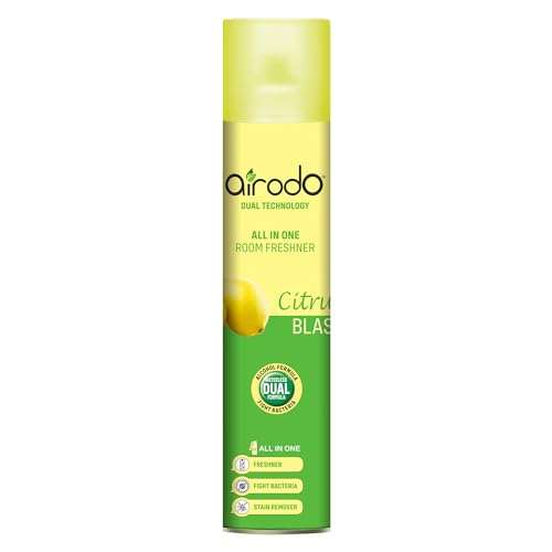 AIRODO Citrus Blast Air Freshener with Dual Technology, Easy Push and Spray, Stain Removal Floral Crush, All in One Room Freshener for Home and Office (250ml, Pack of 1)