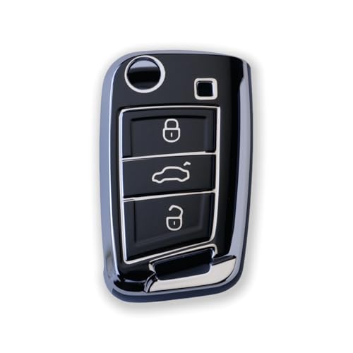 Coque pour clé de Voiture TPU RUXYAXFOL, Compatible avec VW Jetta, Tiguan, Touran, Seat Leon, Fabia, Ibiza, Skoda Fabia, Octavia, Superb, Polo, Golf 7 Mk7, 2 pièces,Argent Noir Coque pour clé de Voiture TPU RUXYAXFOL, Compatible avec VW Jetta, Tiguan, Touran, Seat Leon, Fabia, Ibiza, Skoda Fabia, Octavia, Superb, Polo, Golf 7 Mk7, 2 pièces,Argent Noir