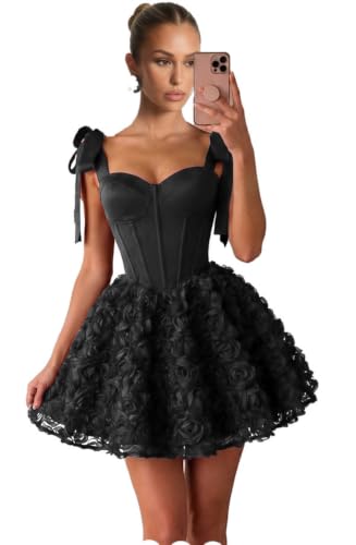 LFGLP Satin Homecoming Dress with 3D Roses Plus Size Black Cocktail Dress