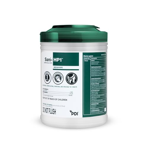 Sani-HP1 Hydrogen Peroxide Disinfectant Wipes 275 Count Canister 6 x 5 Wipes 1-Minute Contact Time No PPE Required Hard Surface Cleaning Wipes for Healthcare and Home