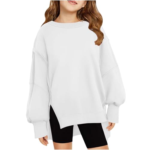 Girls Oversized Sweatshirt Plus Size Loose Cozy Asymmetric Hem Side Split Drop Shoulder Pullover Y2K Shirts
