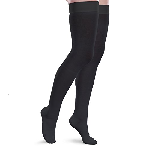 Core-Spun by Therafirm 15-20mmHg Mild Graduated Compression Support Thigh High Socks (Black, Medium Short)