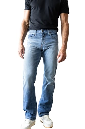 Kimes Ranch Men's James Casual Western Cowboy Mid-Low Rise Straight Fit & Straight Boot Leg Mid Wash Denim Jeans