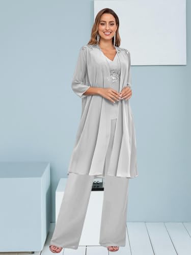 BANTRATIC 3 Pieces Mother of The Bride Pantsuits with Jacket for Wedding Evening Prom Dressy Formal Pants Outfit 3/4 Sleeve3