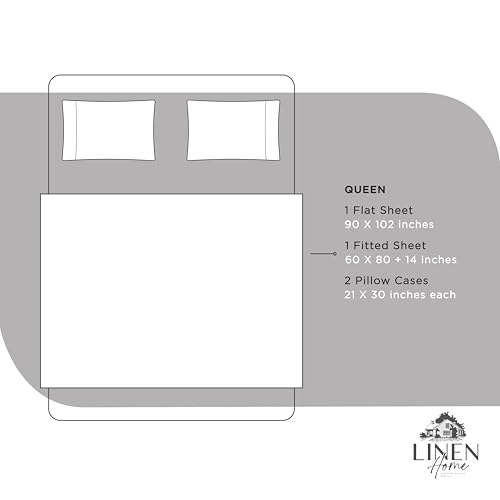 Image of Linen Home 100% Cotton Percale Sheets Queen Size, Snow White, Deep Pocket, 4 Pieces Set - 1 Flat, 1 Deep Pocket Fitted Sheet and 2 Pillowcases, Crisp Cool and Strong Bed Linen