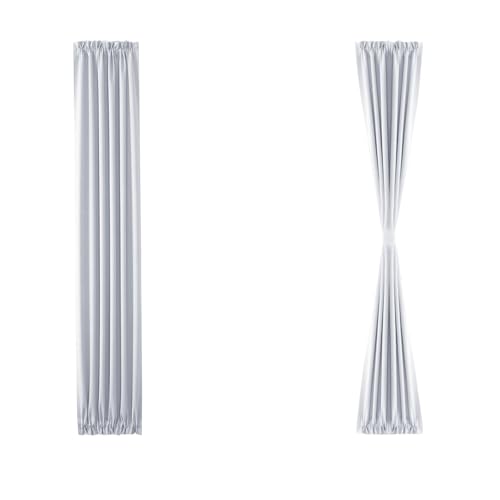 Image of DWCN French Door Curtains - Rod Pocket Thermal Curtain for Doors with Glass Window, Kitchen and Patio Doors for Privacy, 12 X 72 Inches Long, 1 Curtain Panel with Tieback, Greyish White