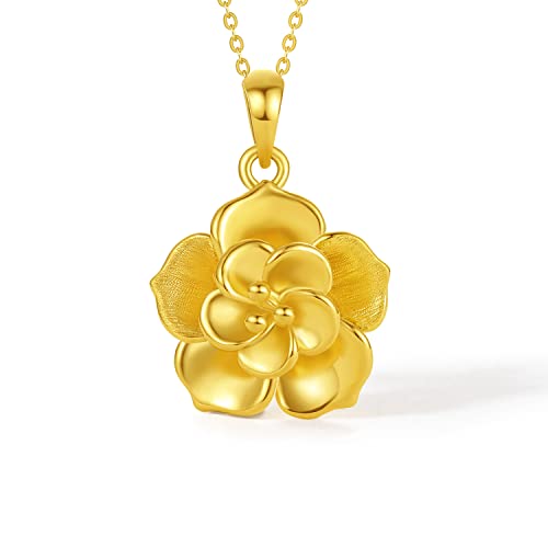 24K Solid Gold Pendant for Women, Real Pure Gold Jewelry Accessory Flower Pendant for Men Girlfriend (Not Include Necklace)