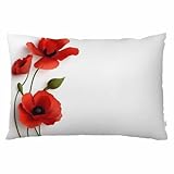 EKOBLA Throw Pillow Cover Red Poppy Flowers Plant Beautiful Sweetheart Blooming Natural Wild Decor Lumbar Pillow Case Cushion for Sofa Couch Bed Standard Queen Size 20x30 Inch