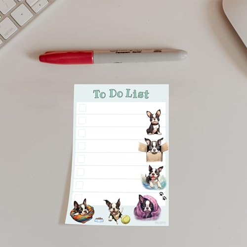 Image of Boston Terrier Sticky Notepad to Do List | Kawaii Dog Lover Gifts for Women | Office School Supply Sticky Notes 4 inchx6 inch 50 Pages