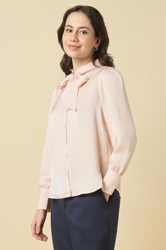 Image of Allen Solly Women's Solid Tie-Up Shirt | Knot-Front Detail | Regular Fit | Soft Breathable Fabric | Smart Casual Wear