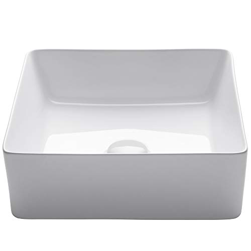 KRAUS Viva™ Square White Porcelain Ceramic Vessel Bathroom Sink, 15 5/8 in. L x 15 5/8 in. W x 5 1/8 in. H, KCV-202GWH