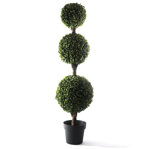 Bornbridge 4' Boxwood Ball Tree - Lifelike Artificial Outdoor Plant, UV and Water Resistant, Enhances Patio or Porch Decor