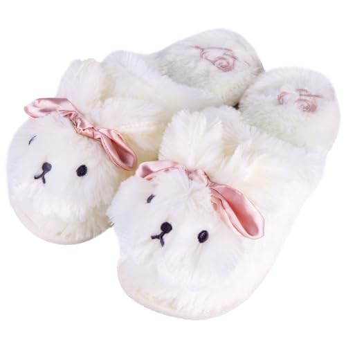 Women's Bunny Animal Slippers - Cozy Fuzzy Winter Rabbit with Bow House Shoes, Plush Warm Bedroom Slippers, Cute Gift for Valentine's Day & Birthday