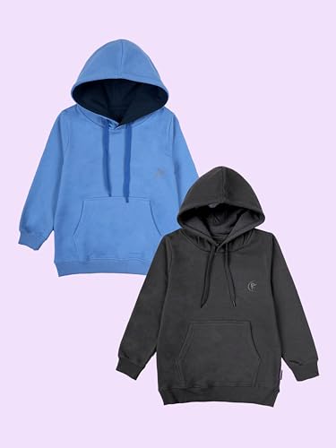 Image of KiddoPanti Unisex Solid Pullover Hooded Fleece Sweatshrit | Cotton Poly Fleece Fabric | Waist Length, Full Sleeve Hoodie | 2 Kangaroo Pockets | Winter Wear for Boys & Girls