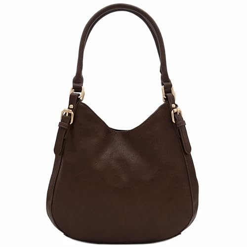 Bolsa Hobo de Couro Sintético Leve com 3 Compartimentos, Coffee, One Size