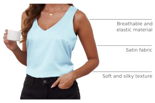 Image of Mawor Satin Tank Tops for Women Loose Fit Sleeveless V Neck Cami Camisole Blouses Shirt Top