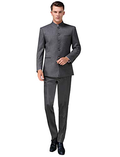 YZHEN Hombre Sólido Traje de 2 Piezas Slim Fit Stand Collar Tuxedo Blazer Chaqueta Chaqueta Conjunto de Chaleco